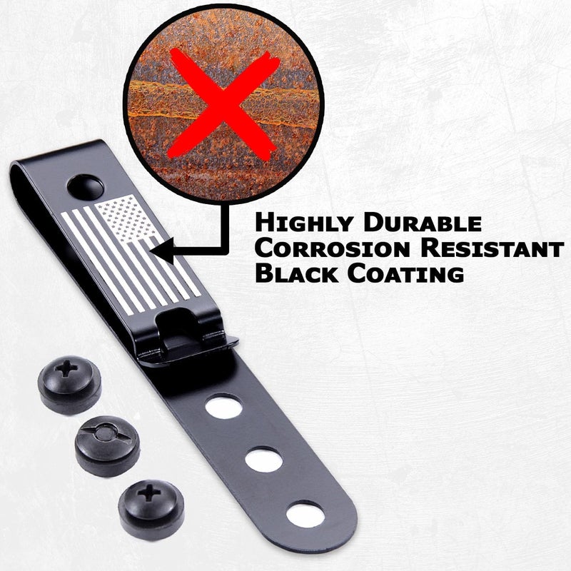 Holstex Universal Metal Belt Clip for Holster Making - (Model 5) - (3-Hole) - (Tactical Black) - (w/USA Flag Engraving) - (w/Mounting Hardware) - (1 Pack) - Image 5